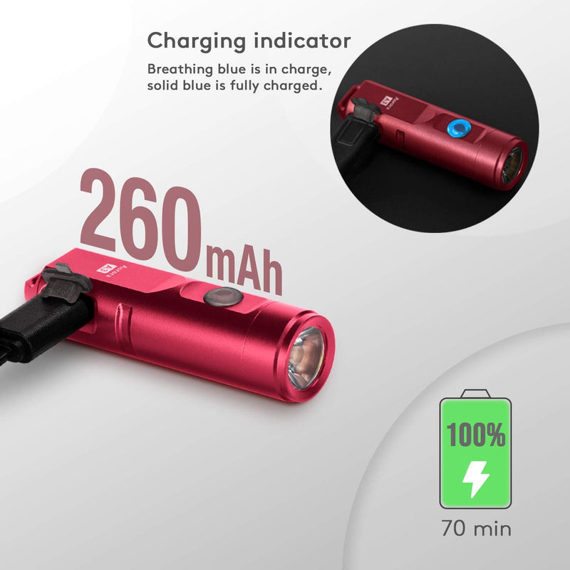 RovyVon Aurora A3x LED Keychain Flashlight, 650 Lumens XP-G3 Super Bright with EDC Mini size,5 Modes,Micro USB Rechargeable,Water Resisant, Perfect for Camping Emergency Outdoor(Red) Red