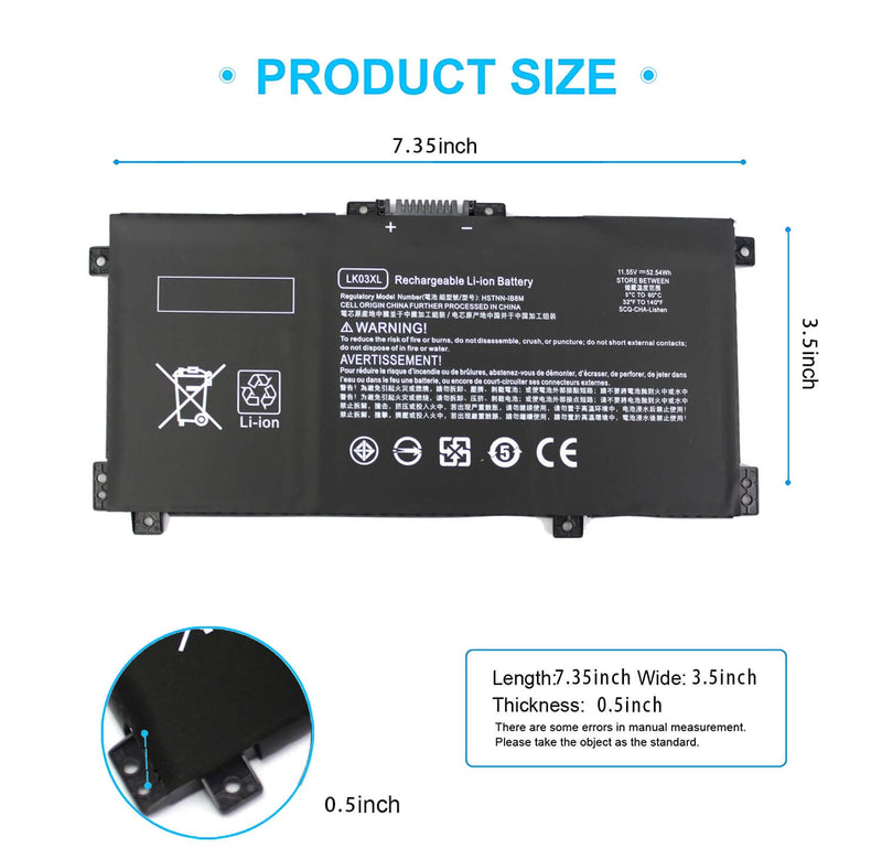 LK03XL L09281-855 Battery Replacement for HP Envy X360 Convertible 15m-cn0012dx 15m-cn0011dx 15m-bp112dx 15m-bq121dx 15m-bp111dx 15m-cn0xxx 17m-ae0xx 17-ae1xx 17-bw0013dx 916814-855 916368-421 LKO3XL 52.5WH LK03XL Battery