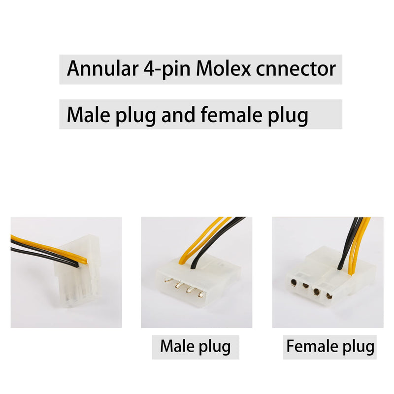 PNGKNYOCN 3-Pin Fan to 4-Pin Molex Pass-Through Power Adapter Cable, 4-pin Molex/IDE to 3 Pin CPU Fan Power Cableï¼ˆ2-Packï¼‰