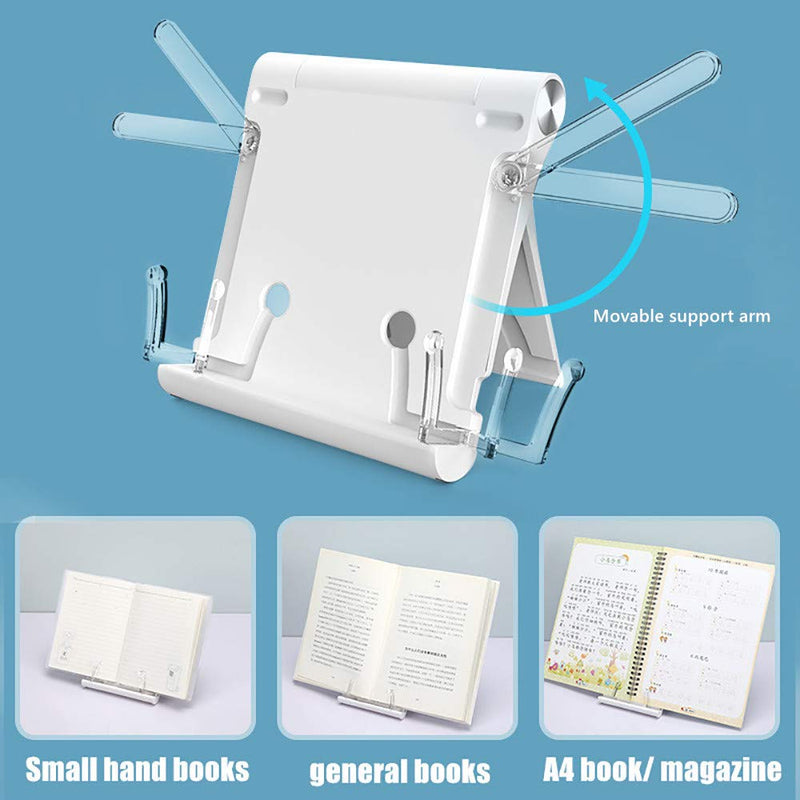 Qiviya Portable Reading Stand,Collapsible Book Holder,Multifunction Document Stand,Hands Free Mini Stand Holder with Adjustable Angle for iPad/Cellphone/Textbook/Cookbook/Musicbook/Document (White) White