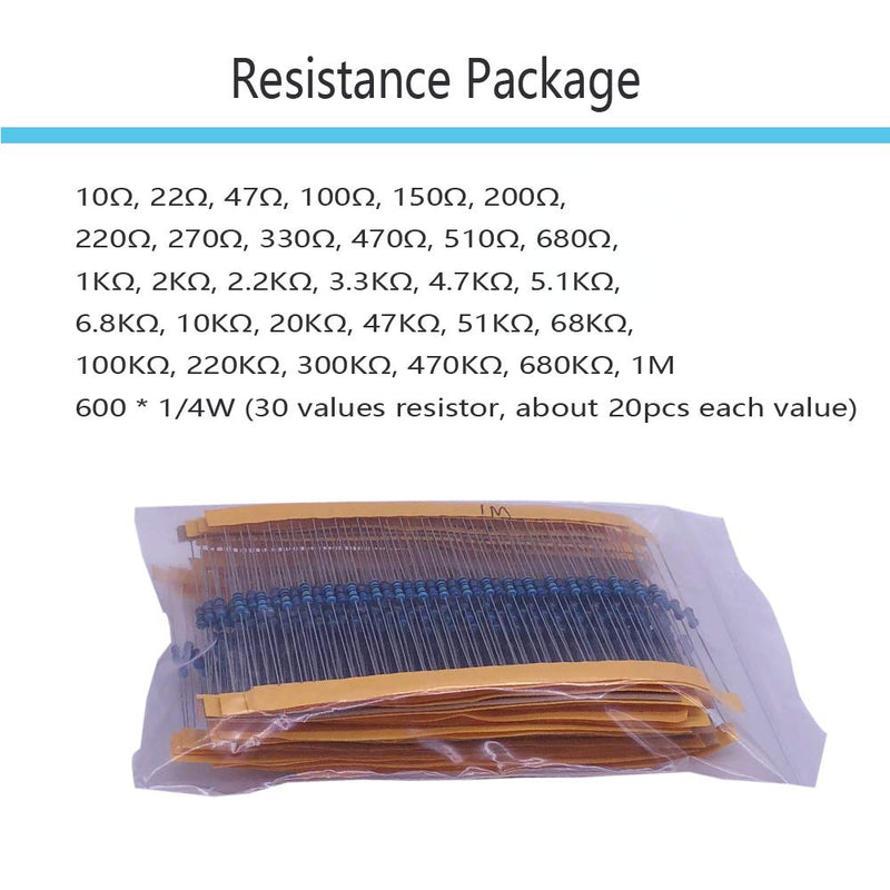 MOGAOPI electronic component kit & a total of 1390 pieces, LED diodes, metal film resistors, electrolytic capacitor package, diodes, ceramic capacitors, transistor assortment box
