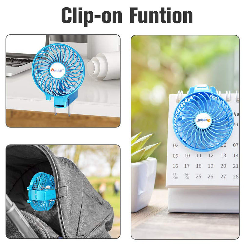 VersionTECH. Mini Handheld Fan, USB Desk Fan, Small Personal Portable Table Fan with USB Rechargeable Battery Operated Cooling Folding Electric Fan for Travel Office Room Household Blue