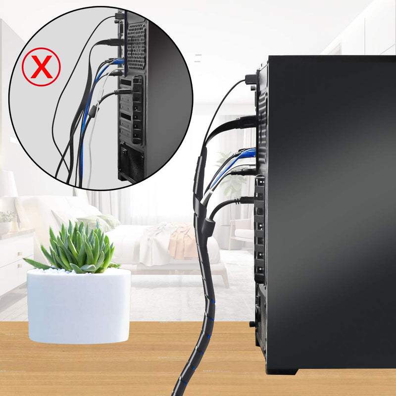 50Ft XHF 1/4" Spiral Cable Wrap 6mm(Wrapping Range:4mm-50mm) Spiral Wire Wrap Cord for Computer Electrical Wire Organizer Sleeve Hose RoHS Black Dia 6MM-Length 15M