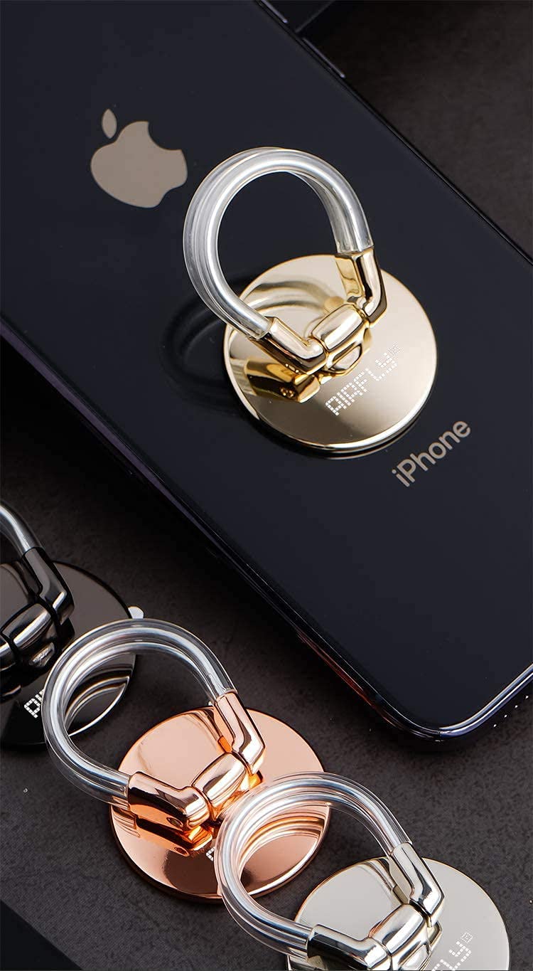 AirFly Phone Finger Ring Holder, 4 in 1, Universal Metal Phone Ring, Phone Table Stand Kickstand, Phone Car Vent Mount, Finger Grip Compatible All Smartphones, Gold