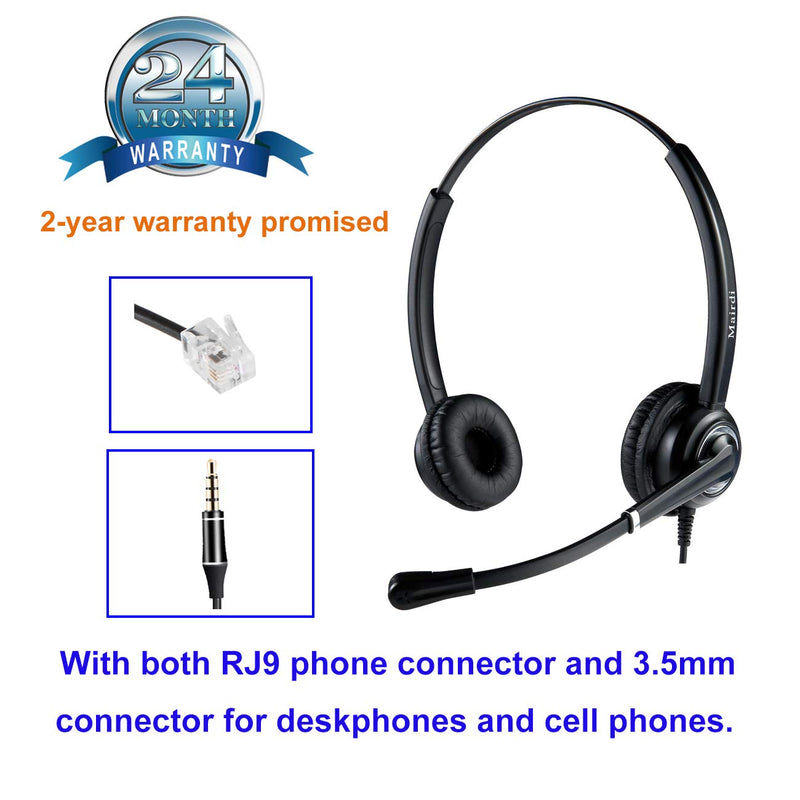 Call Center Headset with Noise Canceling Microphone, Including RJ9 & 3.5mm Connectors for Landline Deskphone and Smartphone PC Laptops, Office Telephone Headset for Yealink Grandstream Snom