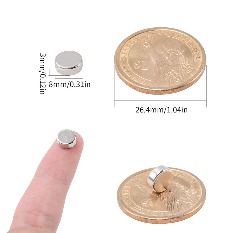 MIN CI 100 Pcs Super Strong Neodymium Disc Magnets, 8 x 3mm Small Magnets Heavy Duty, Mini Round Rare Earth Magnets, for Locker Industrial Dry Erase Board Whiteboard Fridge Crafts 8mm*3mm