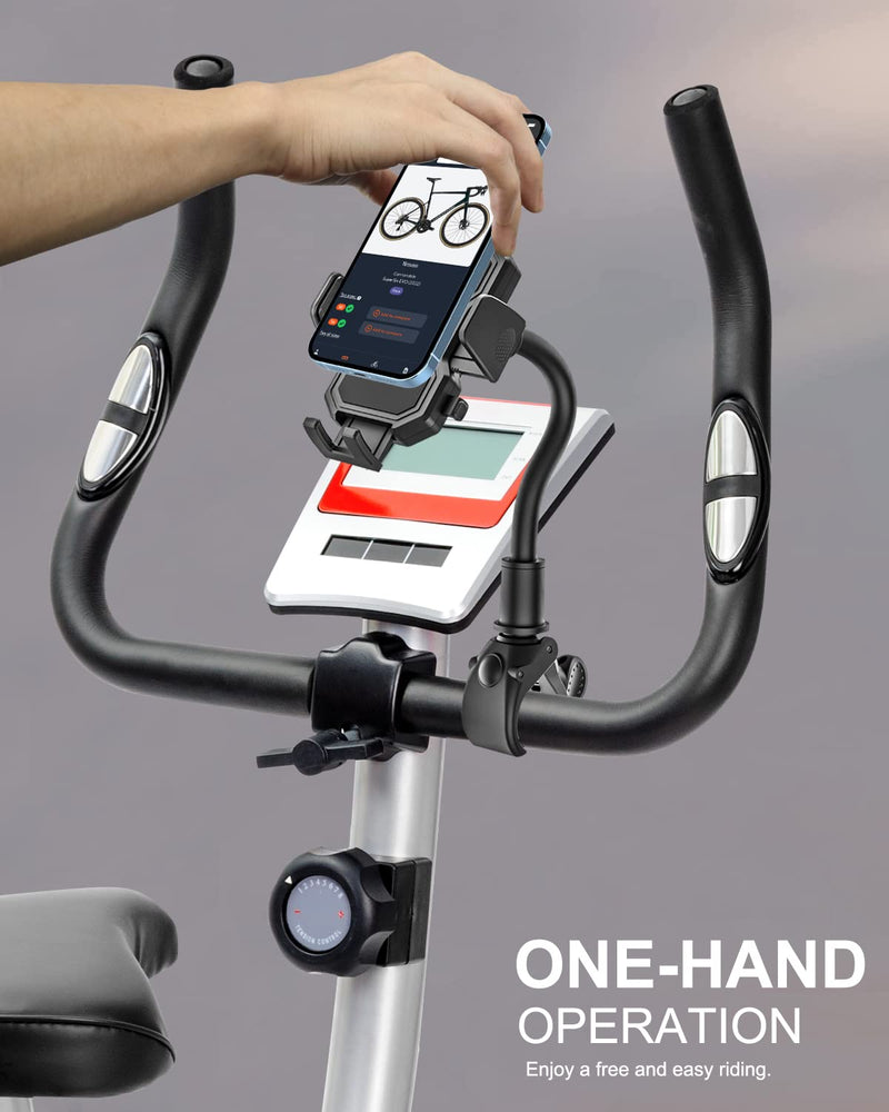 woleyi Gooseneck Spin Bike Phone Mount, Handlebar Clip Cell Phone Holder for Exercise Bicycle, Stationary Cycling, Stroller, Gym Treadmill, Mic Stand, for iPhone 14 Pro Max/13/12, S10, 4-7" Smartphone