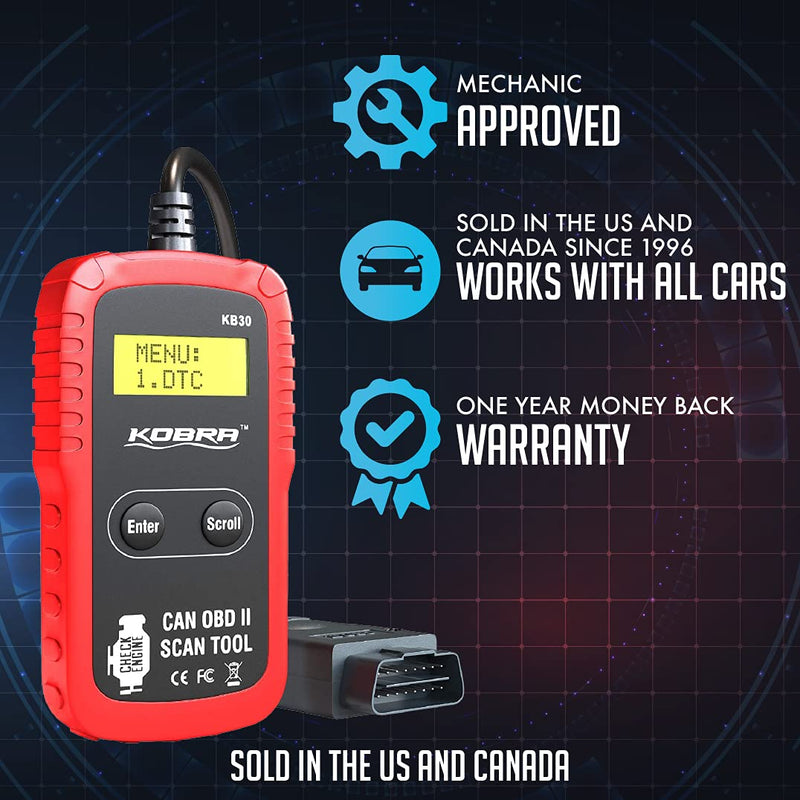 Kobra Newest Version OBD2 Scanner Car Code Reader - Universal Auto OBD Car Diagnostic Tools for All Cars, Automotive Check Engine Readers with Reset (Red and Black) Compact