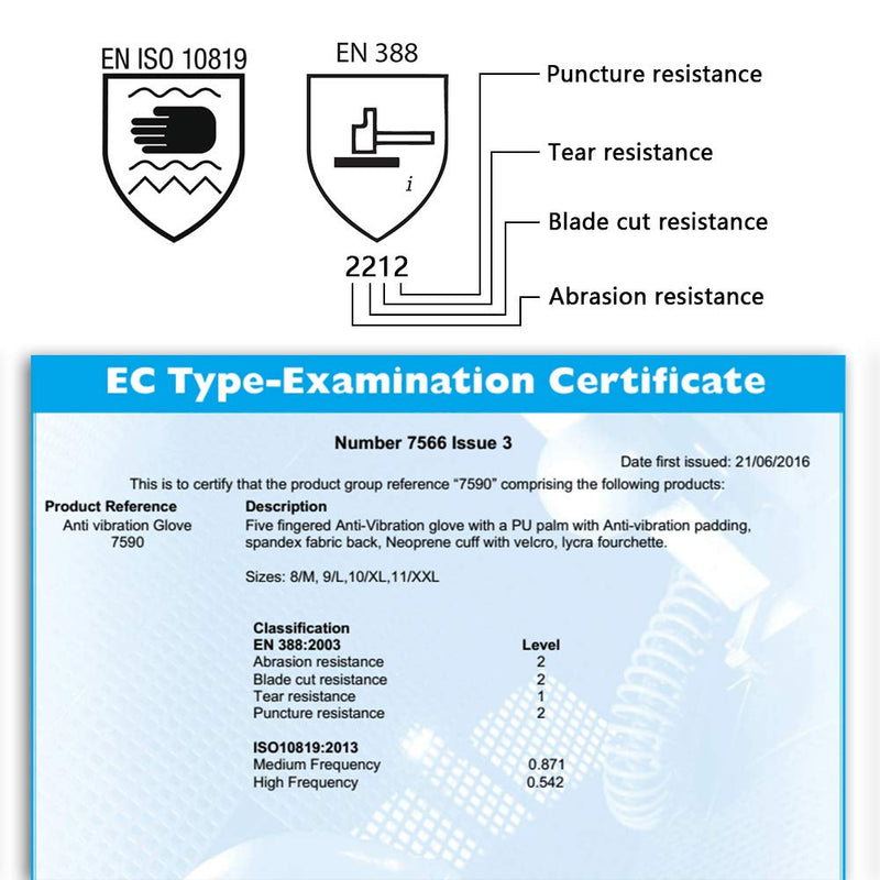 Intra-FIT Professional Anti-Vibration Glove EN ISO 10819:2013/ A1: 2019 & EN388 Certified Small