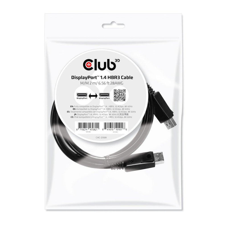 Club3D VESA Certified CAC-2068 DisplayPort to DisplayPort 1.4/Hbr3 Cable DP 1.4 8K 60Hz 2M/6.56ft, Black 2m/6.56ft VESA male-male