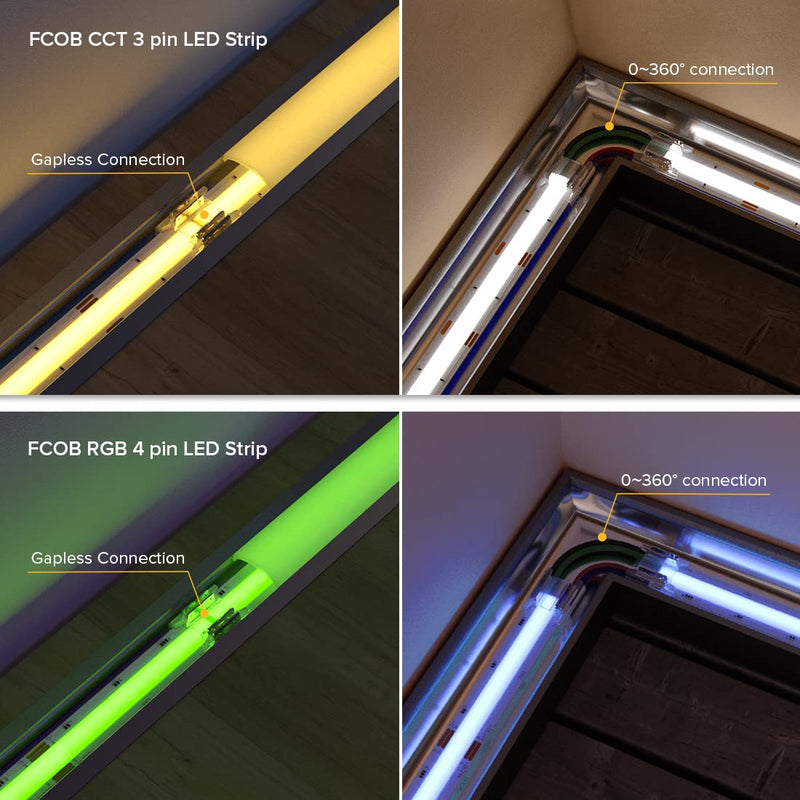 BTF-LIGHTING FCOB CCT RGB 4pin 10mm Connector kit 12pcs Transparent Connector 6pcs 15cm long 22AWG extension cable wire/board to board for gap-free soldering and 4pin LED light corner connection