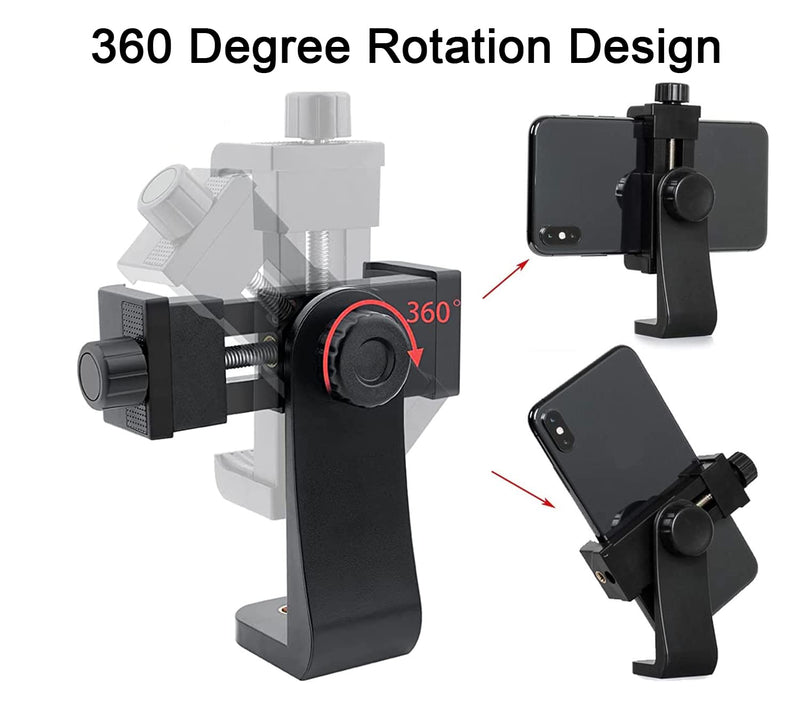 Cell Phone Tripod Mount Adapter (2 Pack), Universal Phone Holder Adjustable Clamp, 360 Degree Rotatable Bracket 1/4" Screw Clip for iPhone, Samsumg, Selfie Stick, Monopod