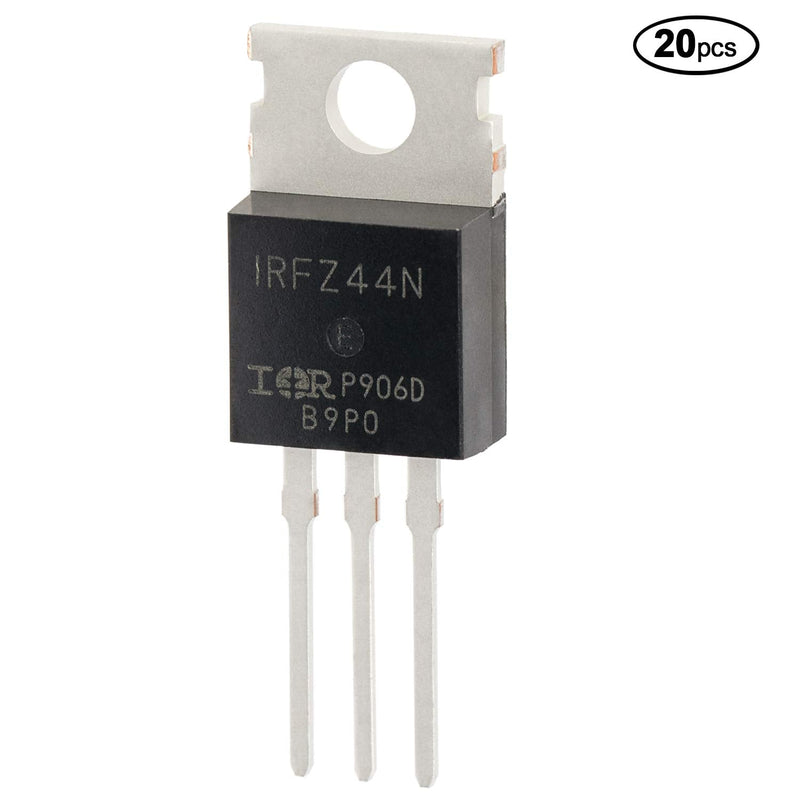 PAGOW 20Pcs IRFZ44N N-Channel MOSFET Transistor, 3-Pin International Rectifier Power 49A & 55V