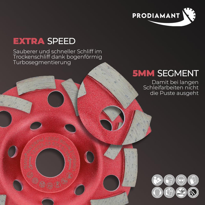 PRODIAMANT diamond grinding cup extra speed concrete 125 mm x 22.2 mm grinding disc for concrete tile adhesive and masonry 125mm