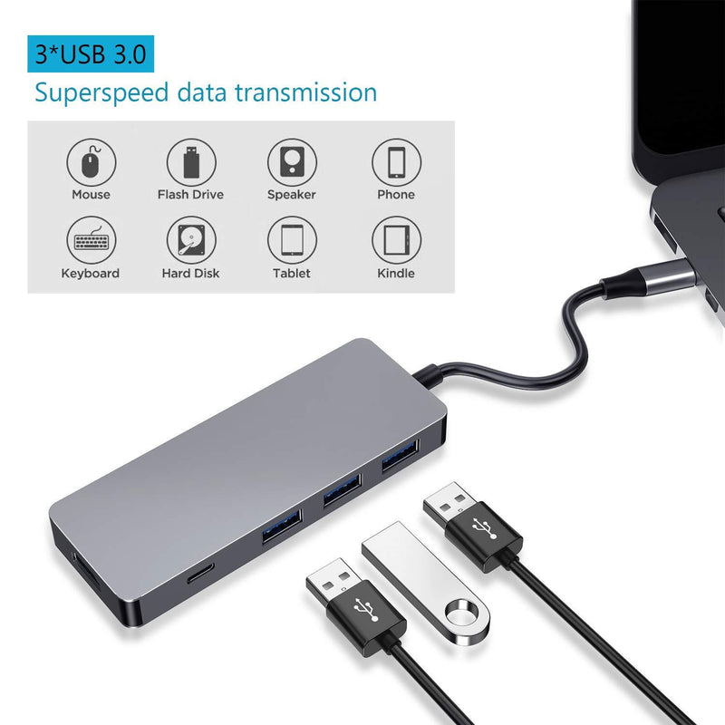 USB C Hub, Zedela USB C Adapter with 3 USB 3.0, 4K USB C to HDMI,PD Power Delivery(Thunderbolt 3),Data Transmission,6 in 1 Type C Hub for MacBook Pro/Air,iPad Pro,ChromeBook or More Type C Laptops