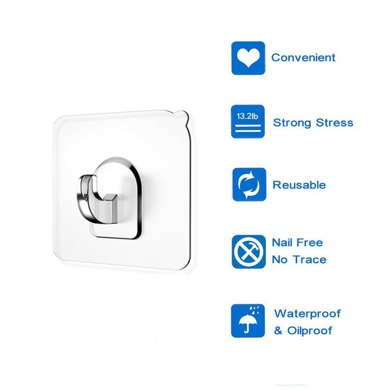 Ninth Five Wall Hooks(13.2lb), Self Adhesive Hooks, Clear Plastic Reusable Heavy Duty Hook for Kitchen Bathroom Office, No Trace No Scratch Waterproof and Oilproof (12 Pack) plastic 12pack