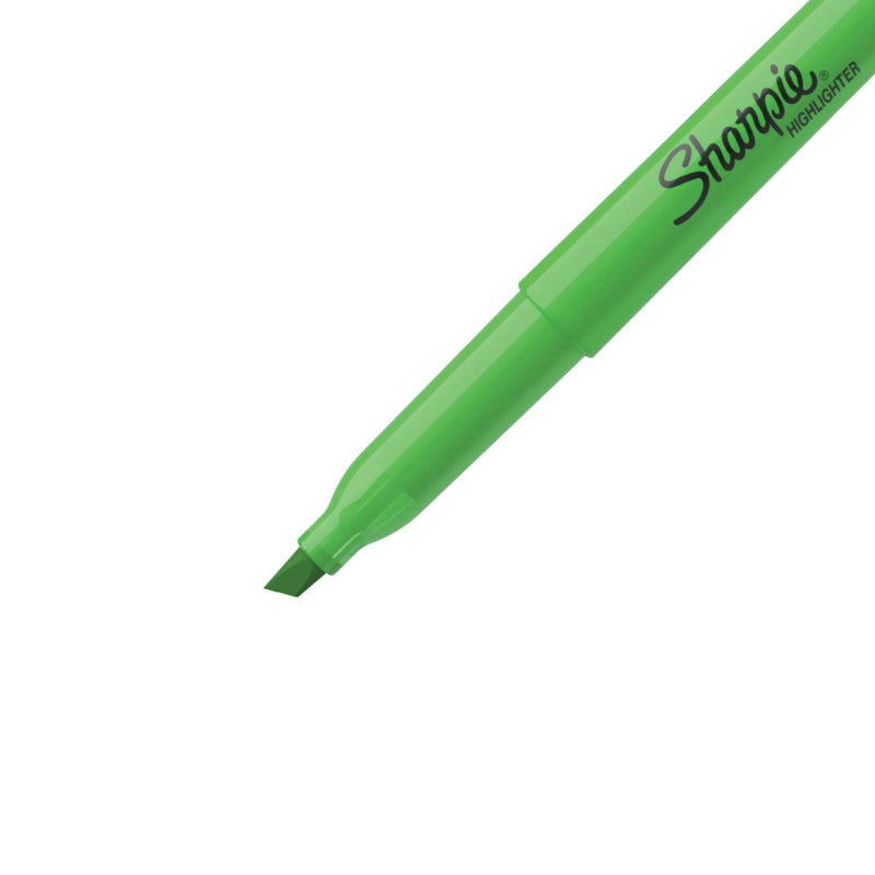 Sharpie Pocket Style Highlighters, Chisel Tip, Fluorescent Green, Box of 12