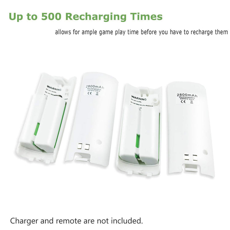 4-Pack Rechargeable Battery Packs for Wii and Wii U Remote Controller,High-Capacity Ni-MH Battery(2800mAh) Replacement for Nintendo Wii Remote Charging Station(Charger not Included)