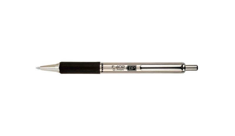 Zebra Pens Fine Point F-402 Ballpoint Stainless Steel Pen, 0.7mm Black Ink, 2 Black Ink Retractable Metal Pens with 2 Black Ink Refills in Pack, 0.7mm Fine Point Pens With .7 mm F402 Zebra Pen Refill.