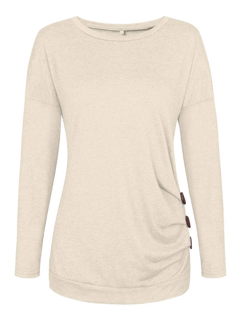 MOLERANI Women's Casual Long Sleeve Round Neck Loose Tunic T Shirt Blouse Tops X-Small Beige