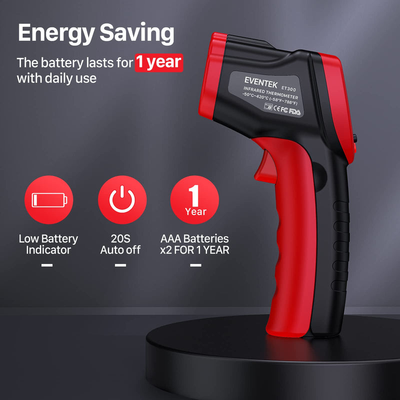 Infrared thermometer, Eventek IR laser thermometer, non-contact -50°C-420°C (-58°F - 788°F), digital temperature gun, non-medical, not for the human body, to measure the temperature red--50 °C~420°C (-58℉~788℉)