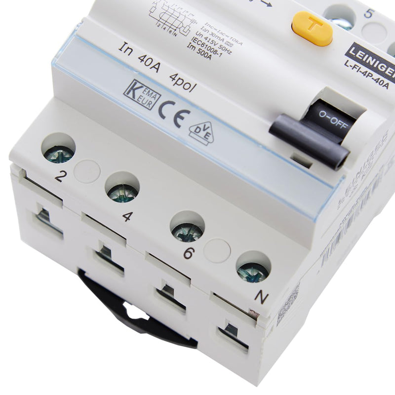LEINIGER/residual current circuit breaker/residual current circuit breaker/FI switch/RCD / 2-pole / 4-pole / 25A / 40A / 63A / 30mA / Type A/VDE certified (4-pole 63A) 4-pole 63A