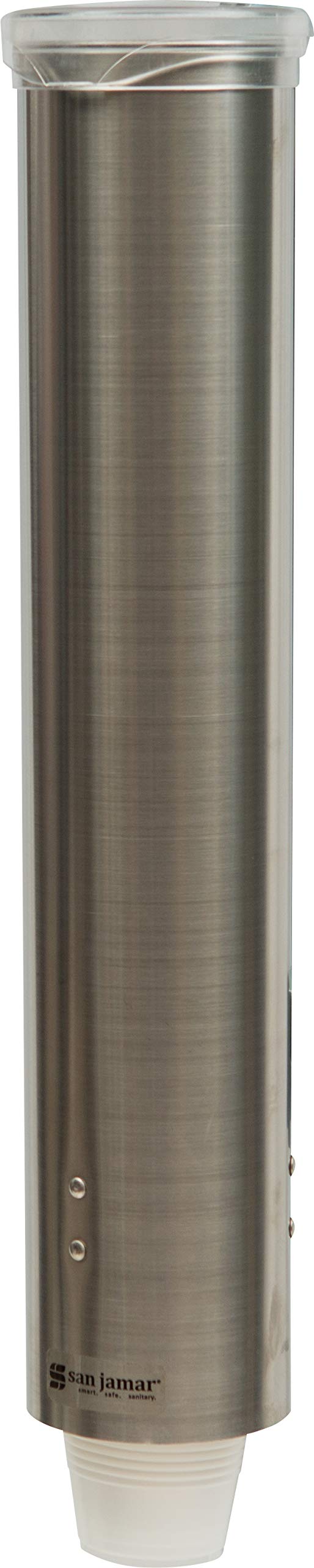 CARLISLE FOODSERVICE PRODUCTS San Jamar C4150SS Stainless Steel Small Water Cup Dispenser with Hinged Flip Cap, 16" Length