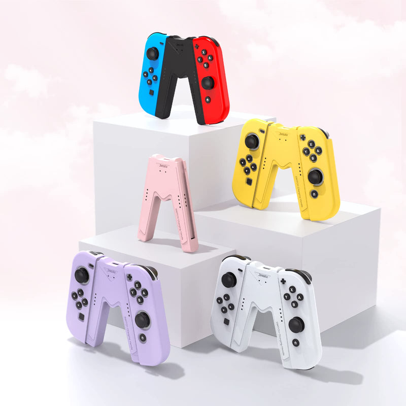 JINGDU Switch Joy-Con Charging Grip Compatible with Nintendo Switch Standard & OLED Model, V-Shaped Switch Joy-Con Controller Charger with Indicators, Play While Charging, Pink