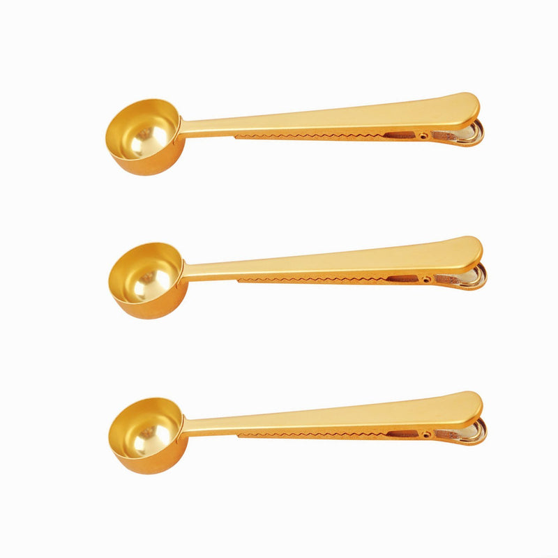 Voice on growth Coffee Scoop,Golden-Stainless Steel Measuring Spoon Bag Clip,Great for Measuring Coffee,Tea,Protein Powder,lnstant Drinks and More,Pertect coffee spoon set of 3 3PCS