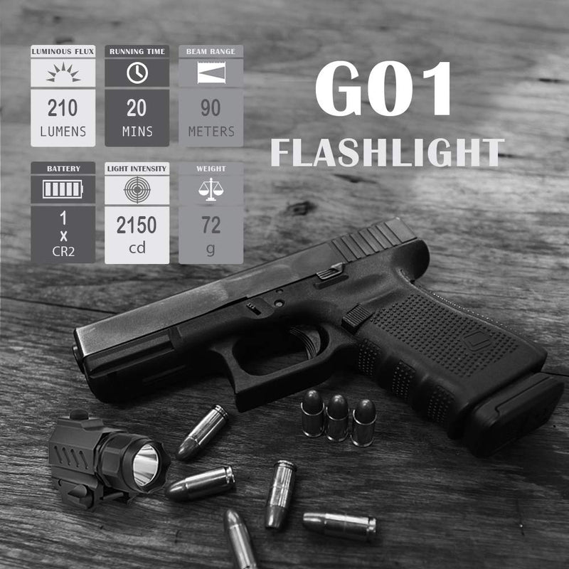 TrustFire G01 Pistol Light Compact Tactical Gun Flashlight 210 Lumen Weapon Mounted Light for G 17 19 21 22 30 43 48 and Picatinny Rail, Good for Gift Giving