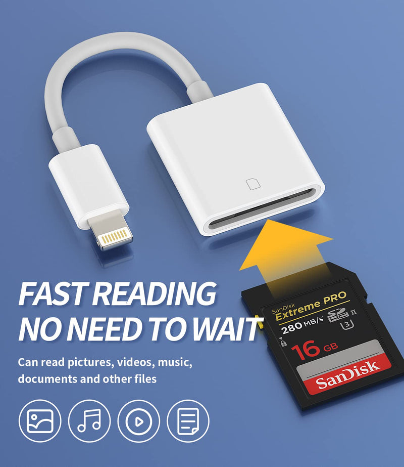 SD Card Reader for iPhone Lightning to Camera Memory Adapter Compatible with Ipad 13 12 11 Pro Max X XS XR 8 7 6 Plus 6s Se 2 Air Mini 2020 2019 2021 Adaptador Phone Accessories Apple MFI Certified