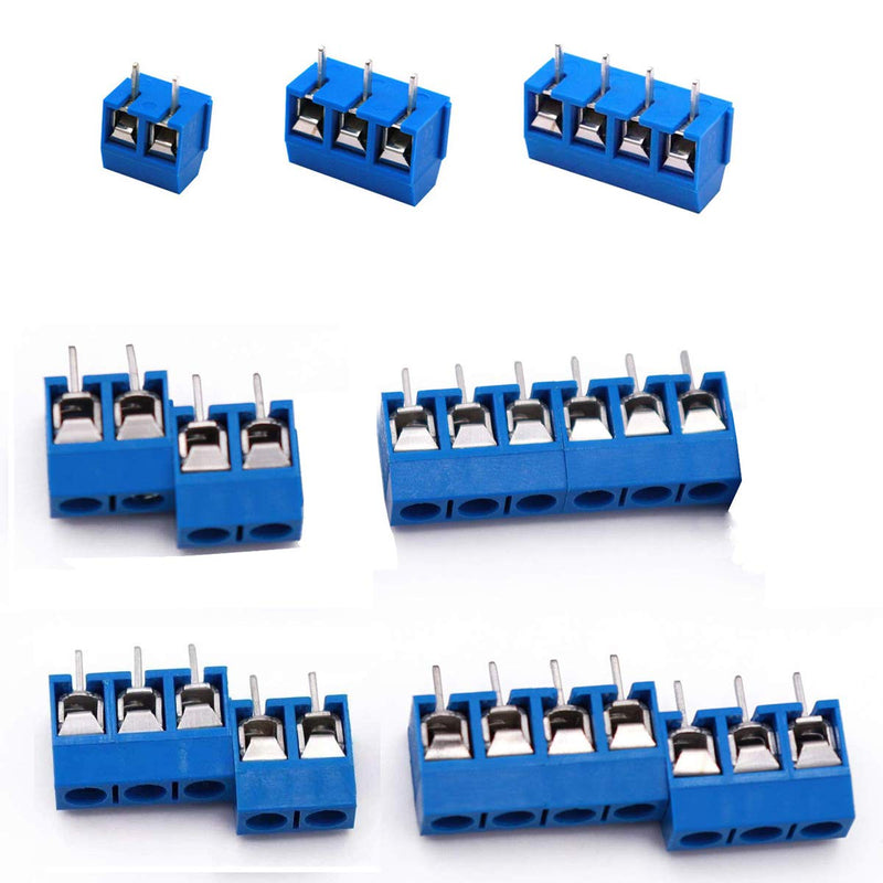 Greluma 100pcs 5mm Pitch 2 Pin&3 Pin&4 Pin PCB Screw Terminal Block 300V 16A,Blue(85x2 Pin,10x3 Pin,5x4 Pin) 100 2/3/4 Pin