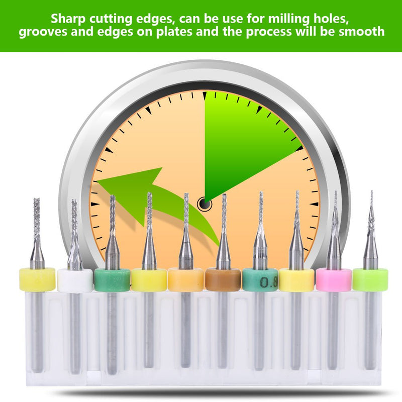 1/8" End Mill Engraving Bits, 10 Pieces Carbide Milling Cutter Tool for PCB CNC SMT 0.5/0.6/0.7/0.8/0.9/1.0/1.1/1.2/1 .3/1.4mm