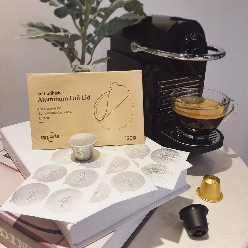 RECAPS Aluminum Espresso Lids Foil Seals Reusable Pods Compatible with Nespresso Original Line (Lids 240 Pcs Only) 37mm in Diameter