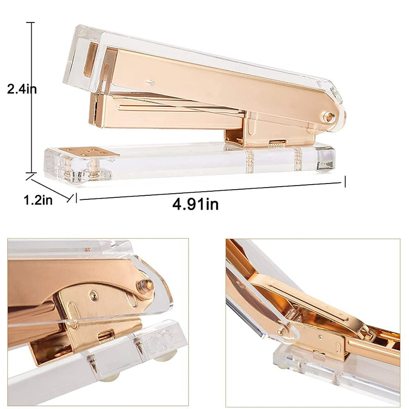 Acrylic Gold Tape Dispenser Gold Desktop Stapler, Acrylic Office Supplies Includes Tape, 1000pcs Staples Desk Accessory Kit, Chic Office Stapler Tape Dispenser for Modern Design Office Desktop