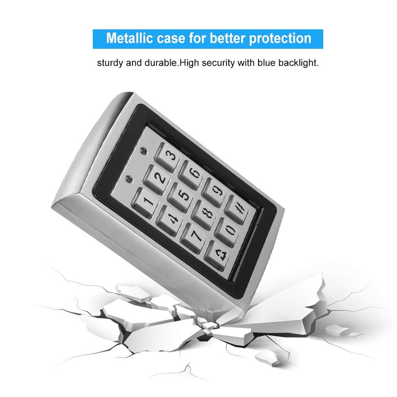 RFID 125KHz Standalone Access Control with Blue Backlit Keypad Support 1000 Users (Silver)