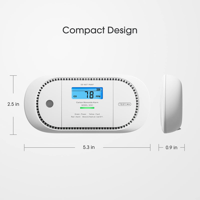 X-Sense Carbon Monoxide Detector Alarm with Digital LCD Display, 10-Year Battery Operated CO Alarm Detector with Peak Value Memory, XC01 1-Pack