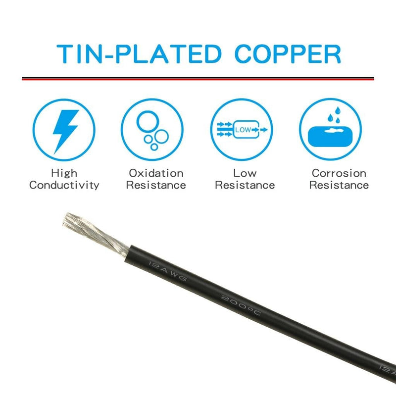 BNTECHGO 12 Gauge Silicone Wire Spool 50 ft Black Flexible 12 AWG Stranded Tinned Copper Wire silicone wire 50ft silicone wire black