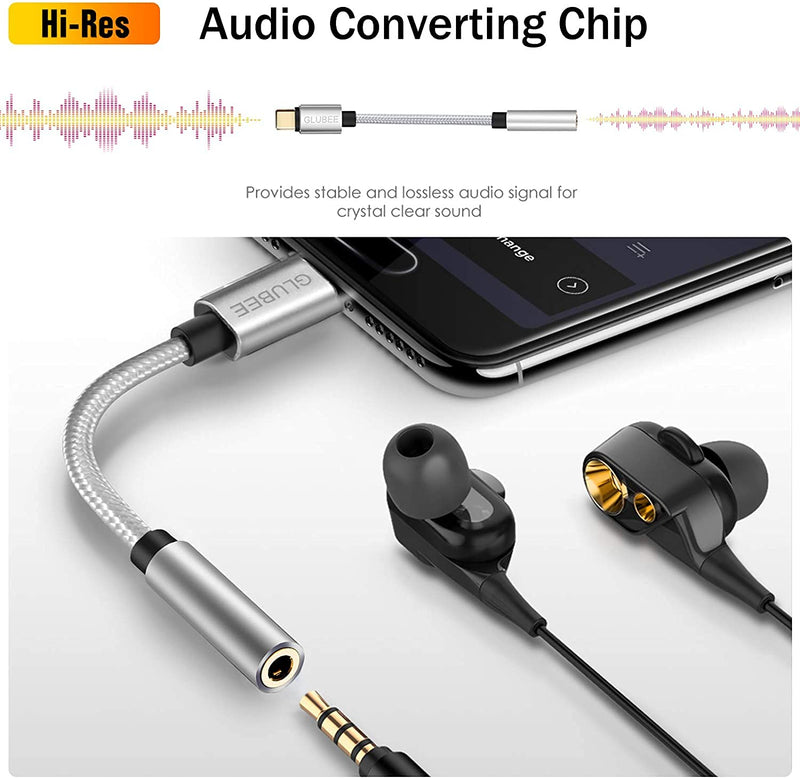 GLUBEE USB C to 3.5MM Headphone Jack Adapter, USB C to Audio, USB Type-C to 3.5MM Adapter Braided Nylon Cable DAC Adapter Compatible with Most USB-C Smart Phones 1 pcs