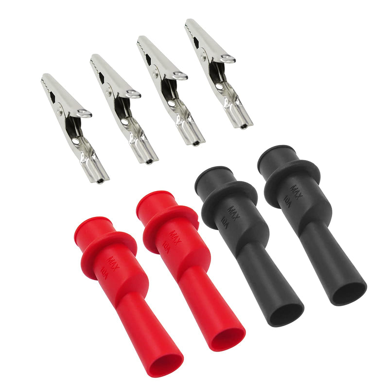 Peakelect 4PCS Insulated Alligator Clips Electrical Crocodile Clamps PVC Shell for Multimeter Test Lead Meter Probe red & Black