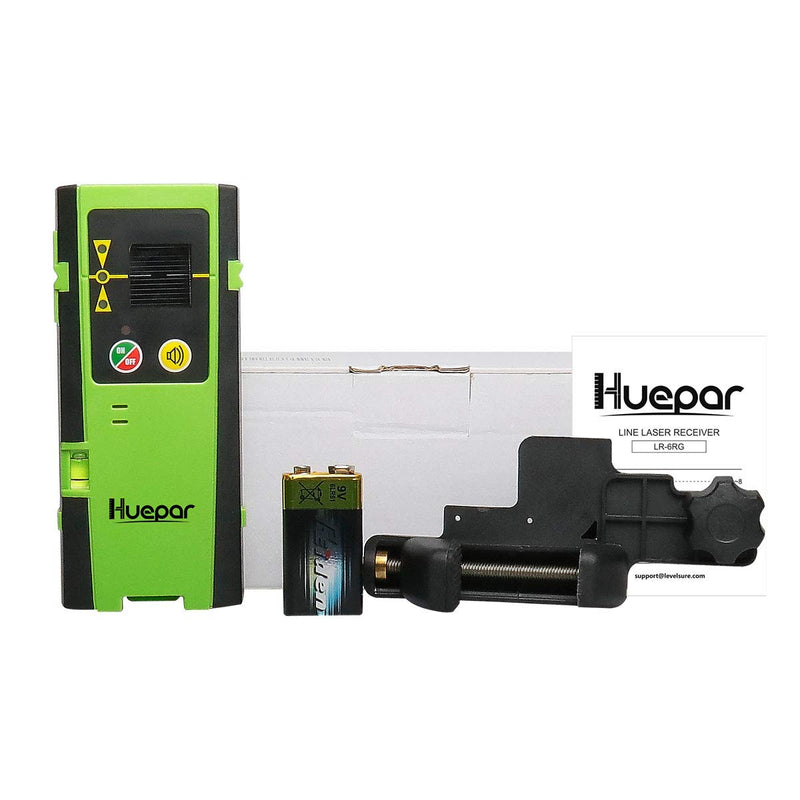Huepar Laser Detector for Line Laser Level, Digital Laser Receiver Used with Pulsing Line Lasers Up to 200ft, Detect Red and Green Laser Beams, Three-Sided LED Displays, Clamp Included LR-6RG