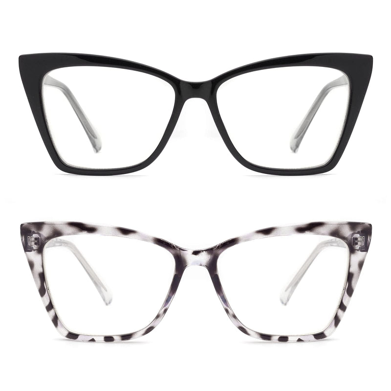 ESAVIA Trendy Oversized Blue Light Blocking Reading Glasses Women Cat Eye Square Computer Readers 1.0 1.5 1.75 2.0 2.5 3.0 Black + Tortoise 3.0 x