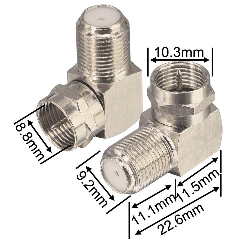 onelinkmore Coaxial Cable Right Angle Connector F Type Female to Male Adapter Right Angle Coax Connector F Male to Female Coaxial RG6 Adapter for Coax Cable and Wall Plates Coax 90 Degree Pack of 2 Green