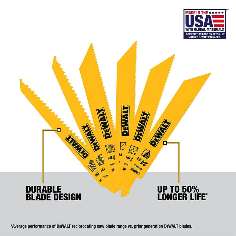 DEWALT Reciprocating Saw Blades, Metal/Wood Cutting Set, 6-Piece (DW4856) Metallic