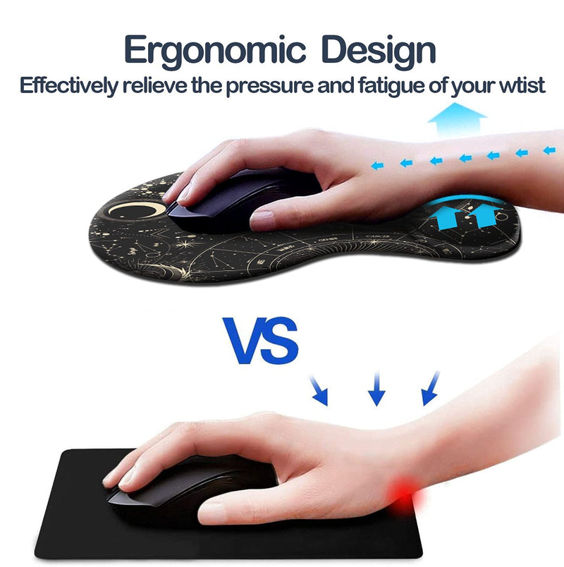 Dooke Ergonomic Mouse Pad with Wrist Support, Cute Mouse Pads with Non-Slip Rubber Base for Home Office Working Studying Easy Typing & Pain Relief Moon Sun