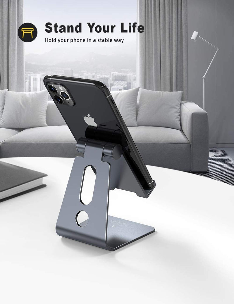 Adjustable Cell Phone Stand, Lamicall Desk Phone Holder, Cradle, Dock, Compatible with Phone 12 Mini 11 Pro Xs Max XR X 8 7 6 Plus SE Charging, Office Accessories, All Android Smartphone - Gray