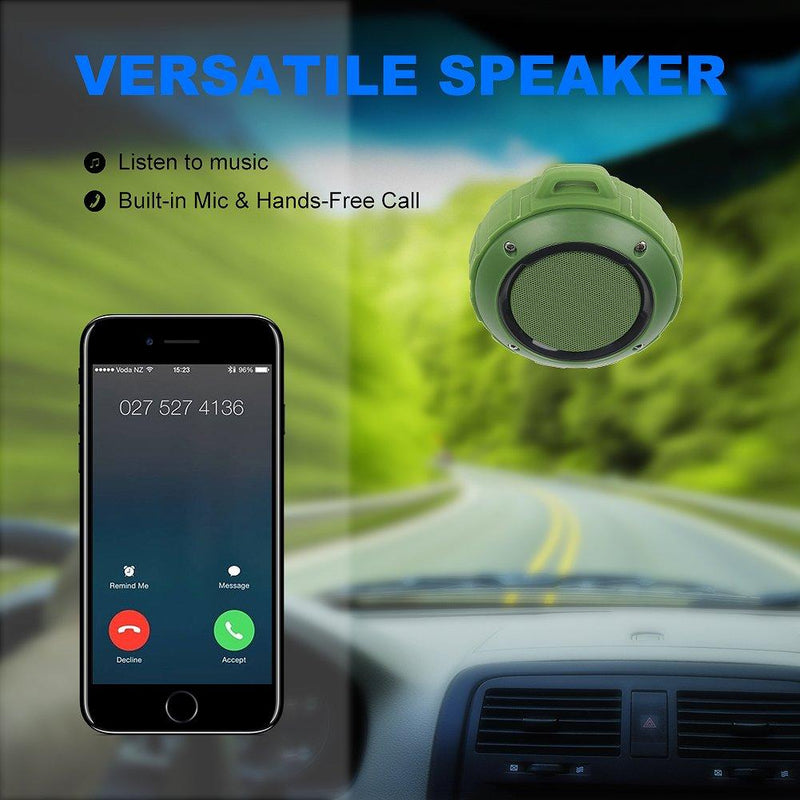Outdoor Waterproof Bluetooth Speaker,Kunodi Wireless Portable Mini Travel Speaker with Subwoofer, Enhanced Bass, Built in Mic for Sports, Pool, Beach, Hiking, Camping (Green) Green