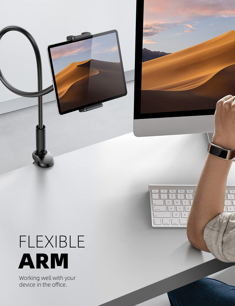 Gooseneck Tablet Mount Holder for Bed - Lamicall Flexible Tablet Arm Clamp for Bed Compatible with Pad Mini 7.9, Air 9.7, Pro 10.5, Switch, Galaxy Tabs, More 4.7-11" Device - Black