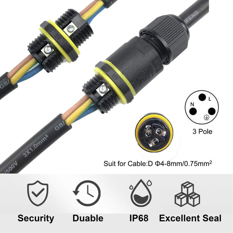 ATB FUTURE Waterproof IP68 Power Cable Junction Box Connector,Outdoor Junction Box,Ideal for 2 or 3 Pin Cables Ã˜4-8mm,Use for Outdoor Billboards,Tunnel Lights,Road Landscape Lights, Etc (4PACK,Black) M16 2 Way 3 Pole Ideal For Cable Diameter 4-8mm