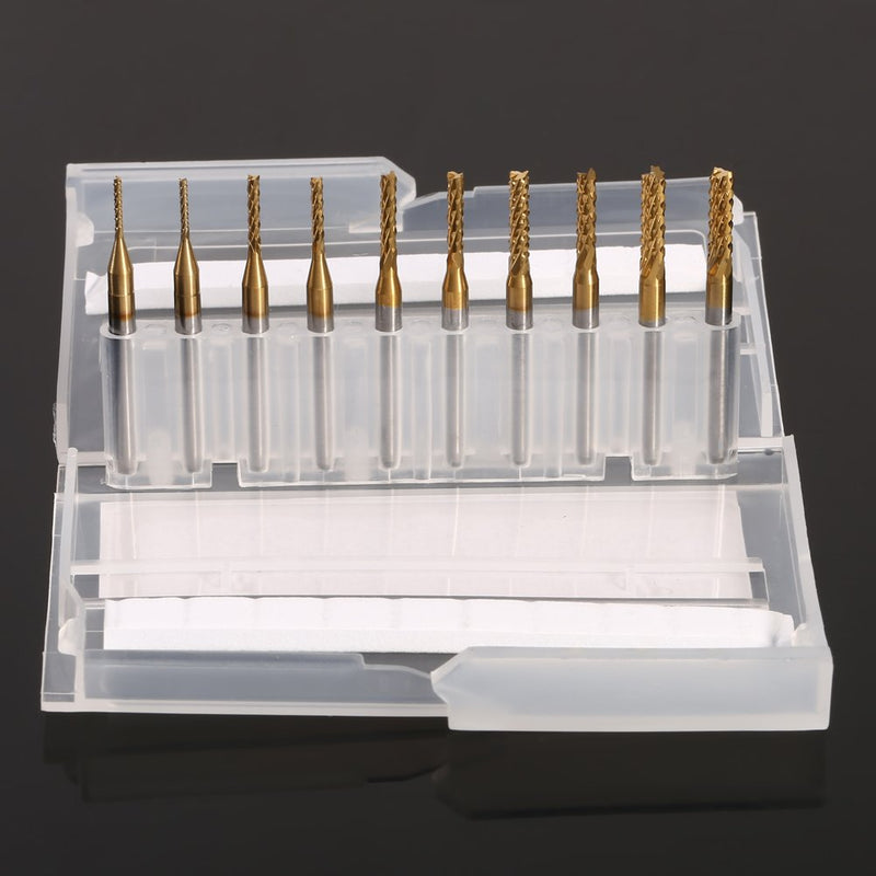 10 pcs End Mill Titanium Coated Milling Cutter Set Carbide CNC Milling Cutter Engraving Bits Carving Drill Tools 1.0-3.0mm 1.0-3.0mm